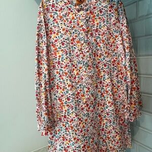 Tory Burch Girls Floral Print Dress in White with Red, Orange & Blue Accents